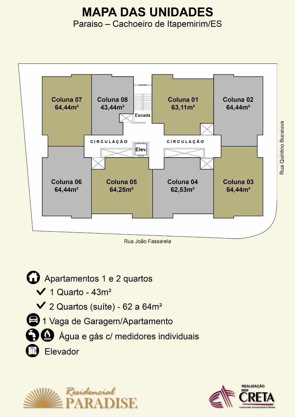 Mapa das unidades do Residencial Paradise